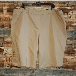 Avenue tan cotton super stretch bermuda shorts 24